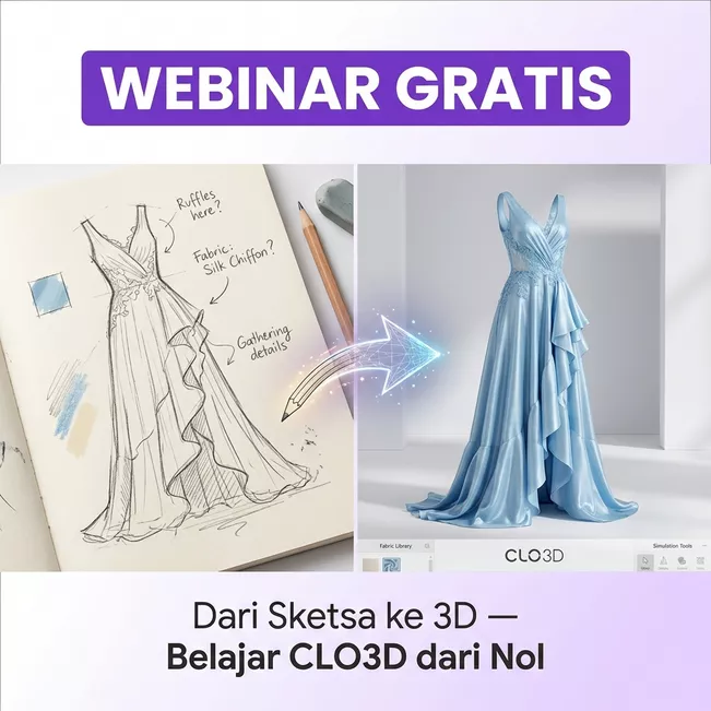 Perjalanan karya fashion dari sketsa ke visual CLO3D untuk portofolio Instagram